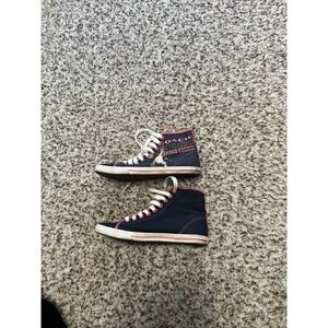 Coach High Top Sneakers Logo Womens Sz 5B Blue Canvas